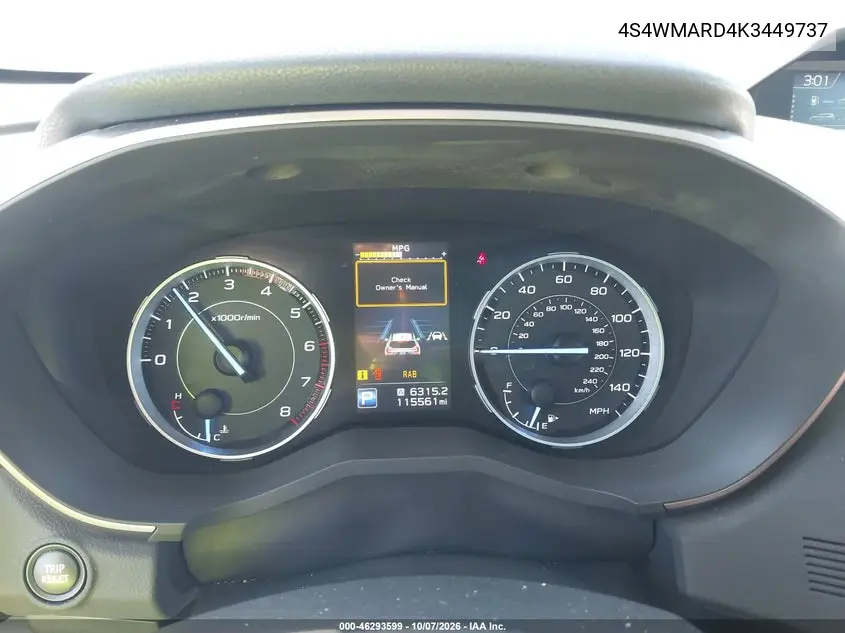 2019 SUBARU ASCENT VIN 4S4WMARD4K3449737 — фото 7