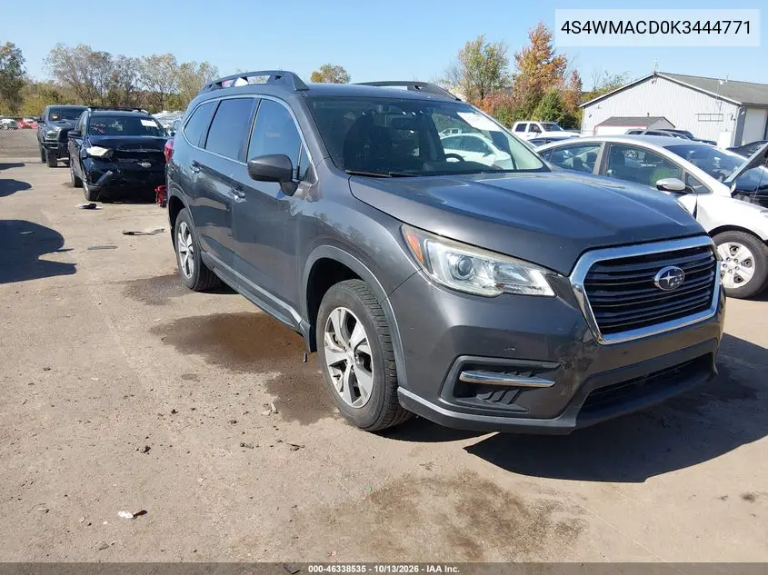 SUBARU ASCENT 2019, VIN 4S4WMACD0K3444771