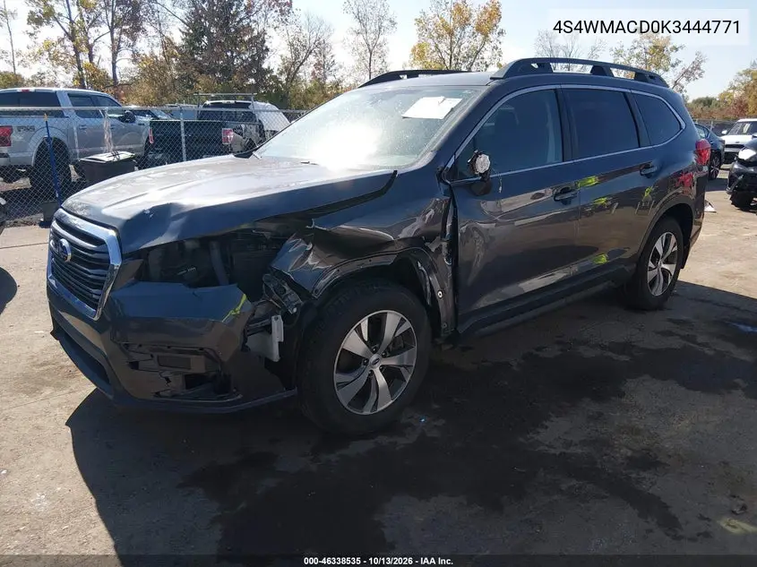 2019 SUBARU ASCENT VIN 4S4WMACD0K3444771 — фото 2