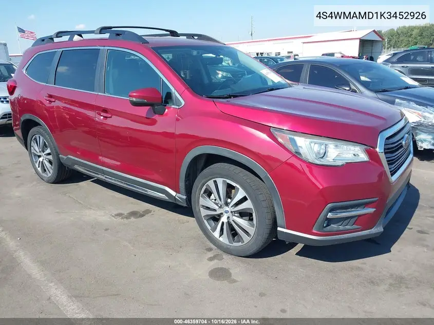 SUBARU ASCENT 2019, VIN 4S4WMAMD1K3452926
