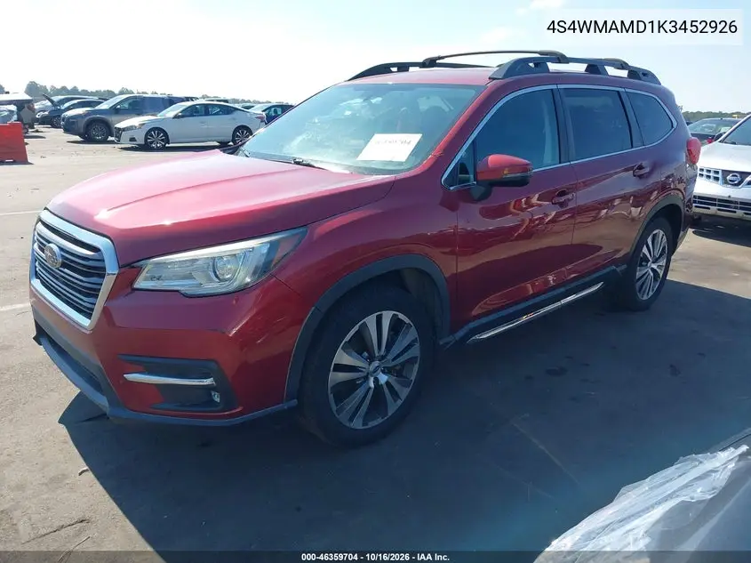 2019 SUBARU ASCENT VIN 4S4WMAMD1K3452926 — фото 2