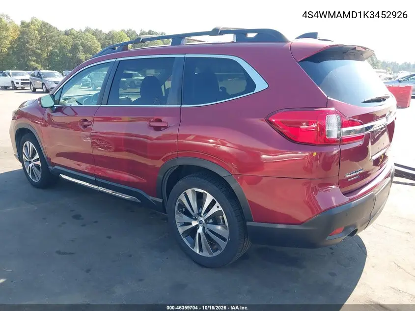 2019 SUBARU ASCENT VIN 4S4WMAMD1K3452926 — фото 3
