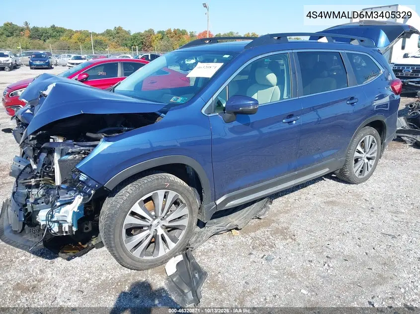 2021 SUBARU ASCENT VIN 4S4WMALD6M3405329 — фото 2