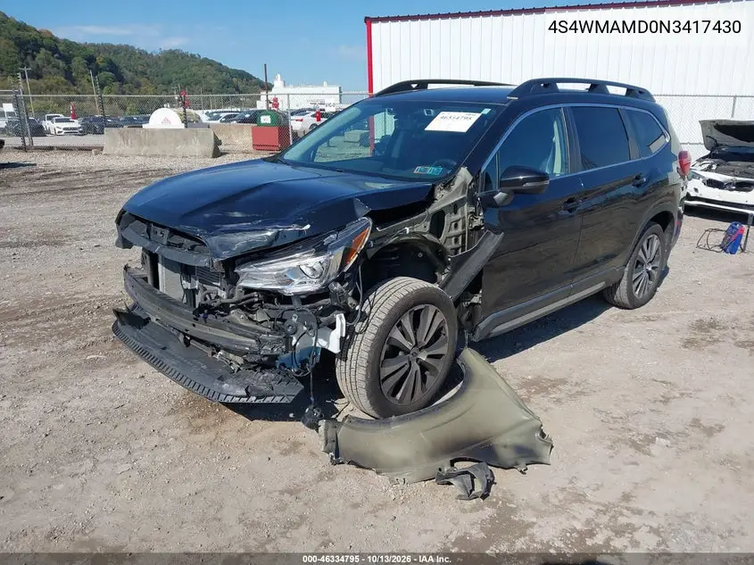 2022 SUBARU ASCENT VIN 4S4WMAMD0N3417430 — фото 2