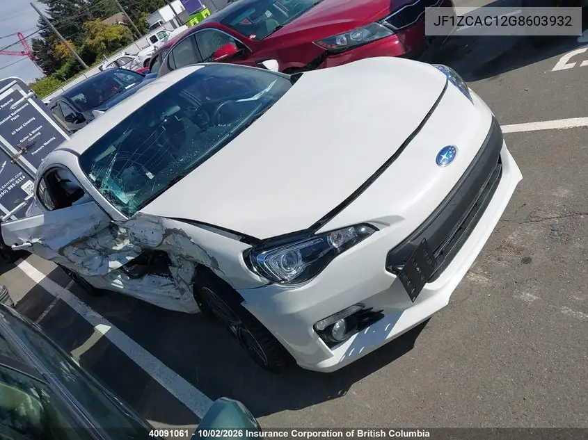 SUBARU BRZ 2016, VIN JF1ZCAC12G8603932