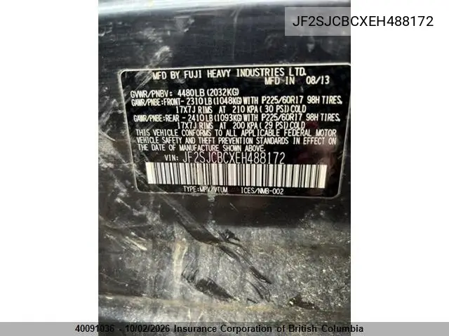 2014 SUBARU FORESTER VIN JF2SJCBCXEH488172 — фото 10