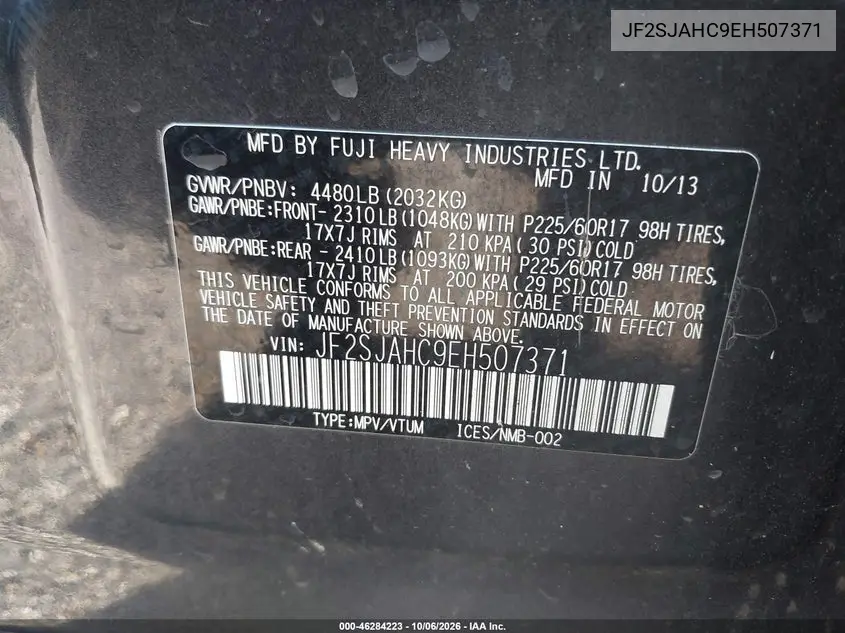 2014 SUBARU FORESTER VIN JF2SJAHC9EH507371 — фото 9