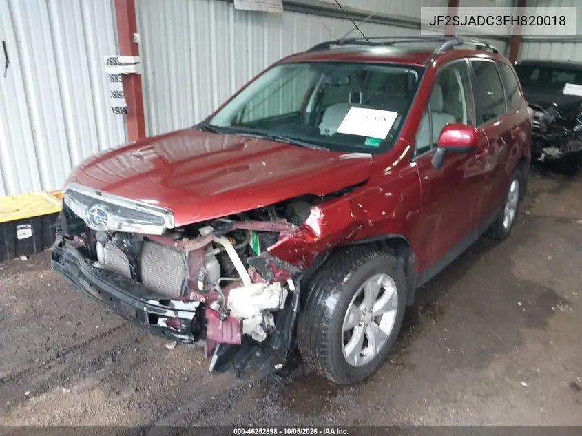 2015 SUBARU FORESTER VIN JF2SJADC3FH820018 — фото 2