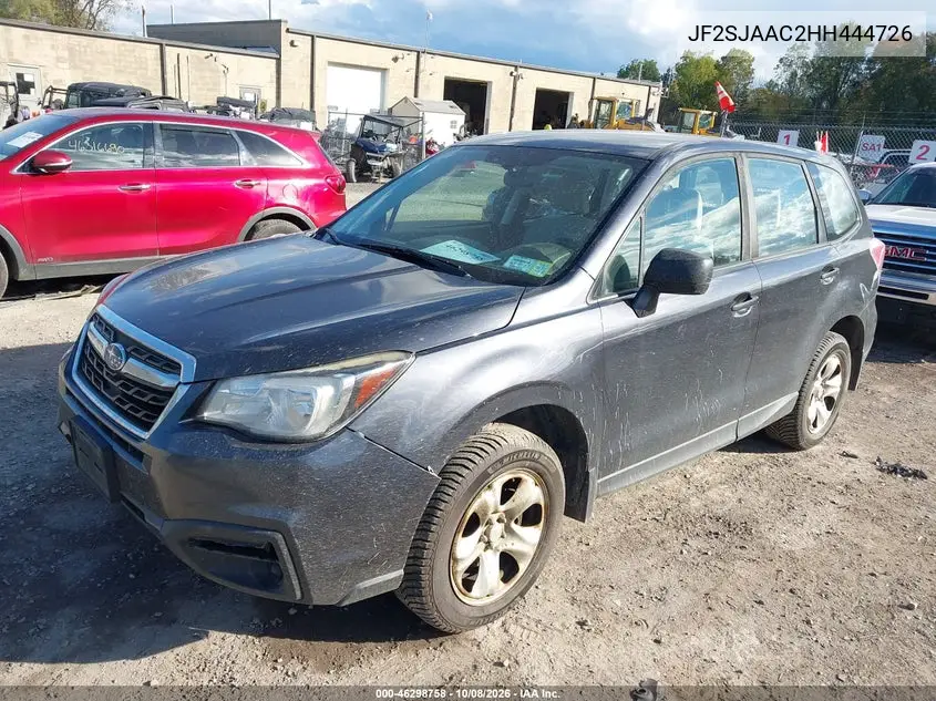 2017 SUBARU FORESTER VIN JF2SJAAC2HH444726 — фото 2