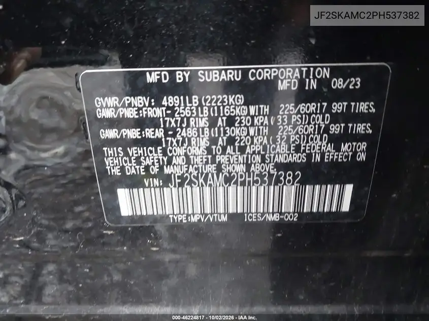 2023 SUBARU FORESTER VIN JF2SKAMC2PH537382 — фото 9