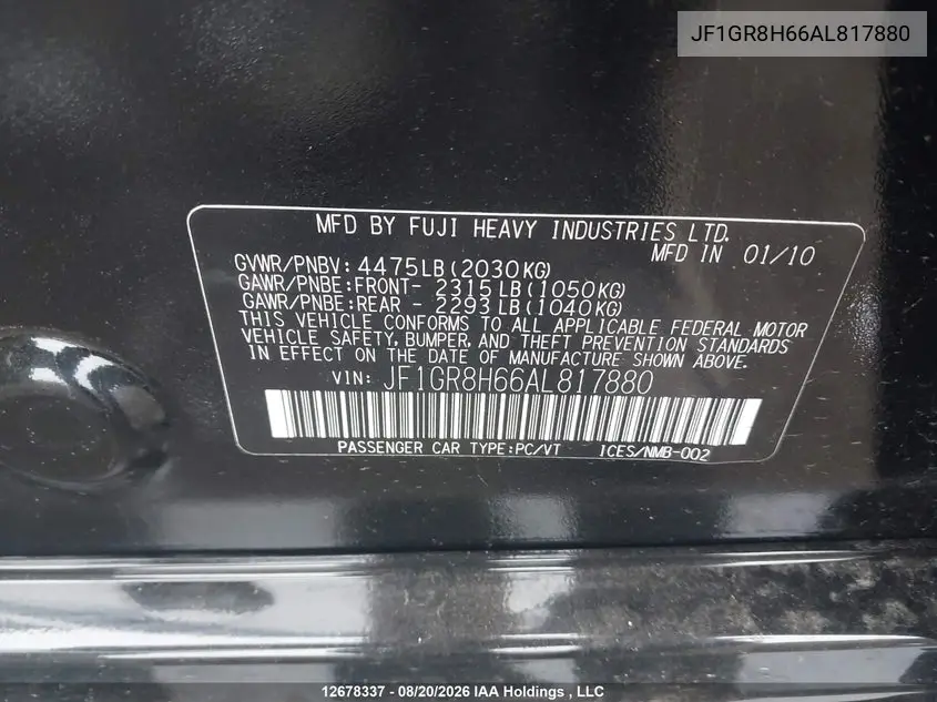 2010 SUBARU IMPREZA WRX STI VIN JF1GR8H66AL817880 — фото 20