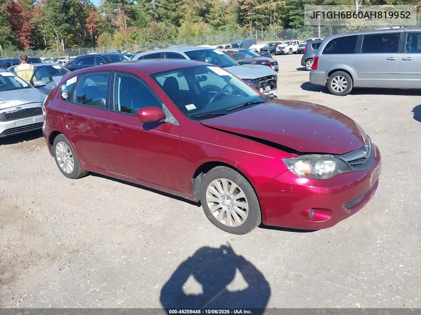 SUBARU IMPREZA 2010, VIN JF1GH6B60AH819952