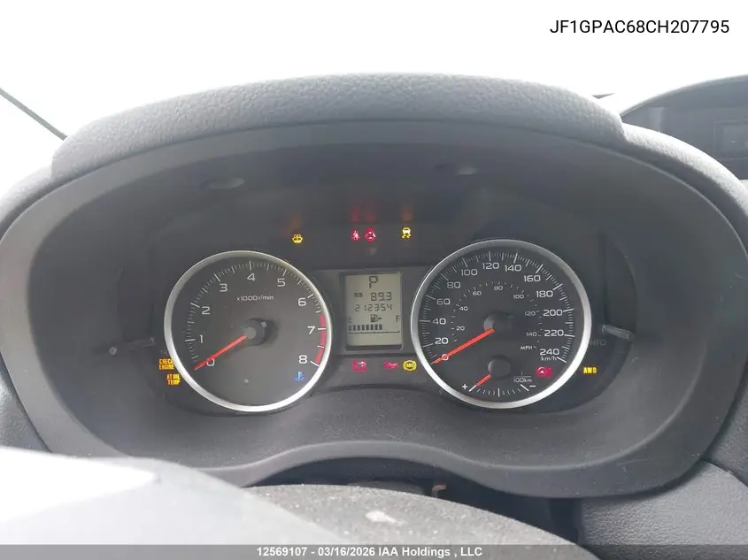 2012 SUBARU IMPREZA VIN JF1GPAC68CH207795 — фото 7