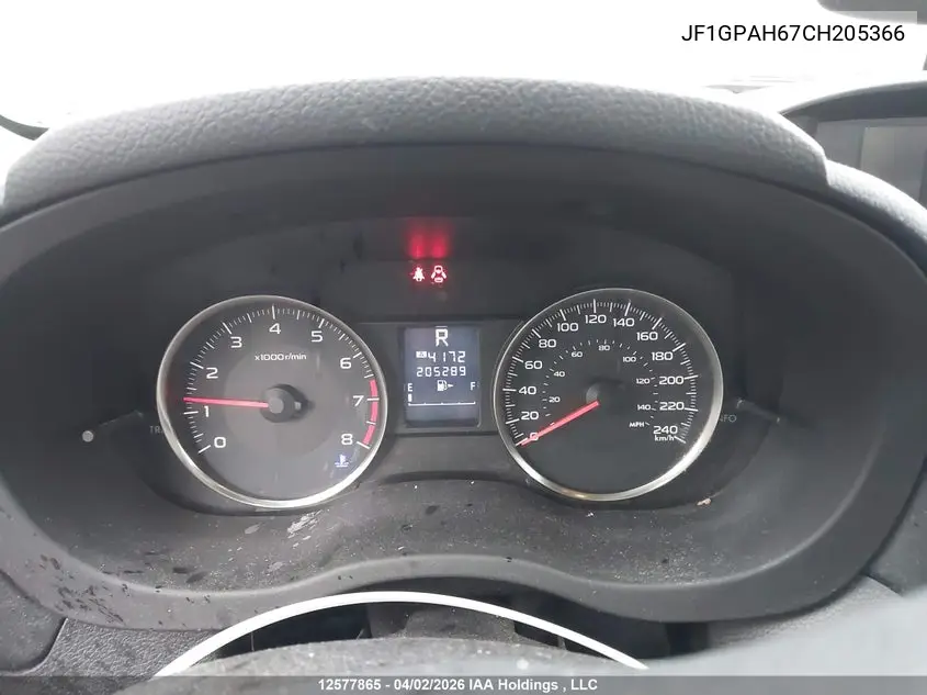 2012 SUBARU IMPREZA VIN JF1GPAH67CH205366 — фото 7