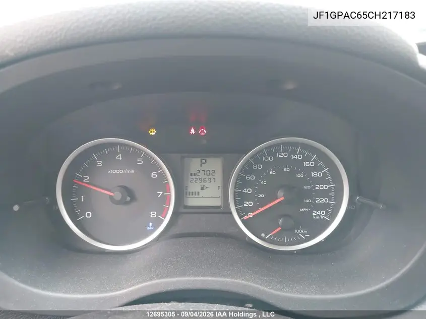 2012 SUBARU IMPREZA VIN JF1GPAC65CH217183 — фото 7
