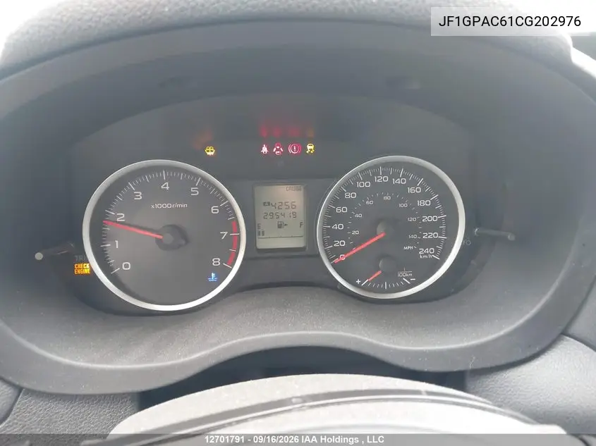 2012 SUBARU IMPREZA VIN JF1GPAC61CG202976 — фото 7