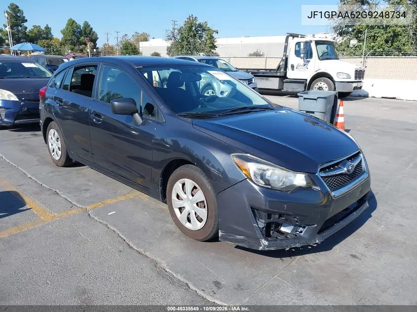 SUBARU IMPREZA 2016, VIN JF1GPAA62G9248734