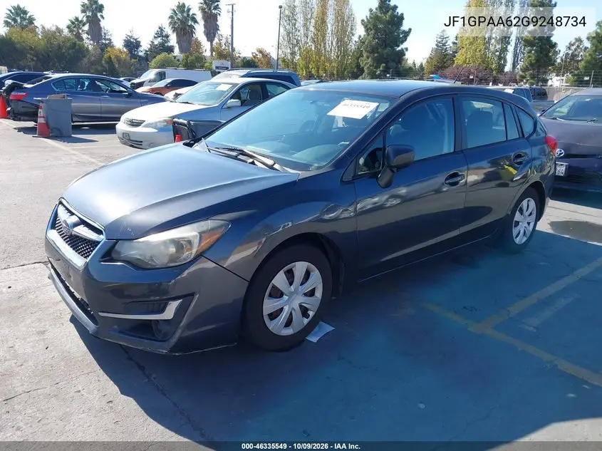 2016 SUBARU IMPREZA VIN JF1GPAA62G9248734 — фото 2