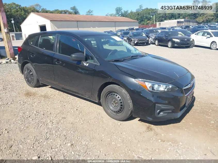 SUBARU IMPREZA 2017, VIN 4S3GTAA63H1748939