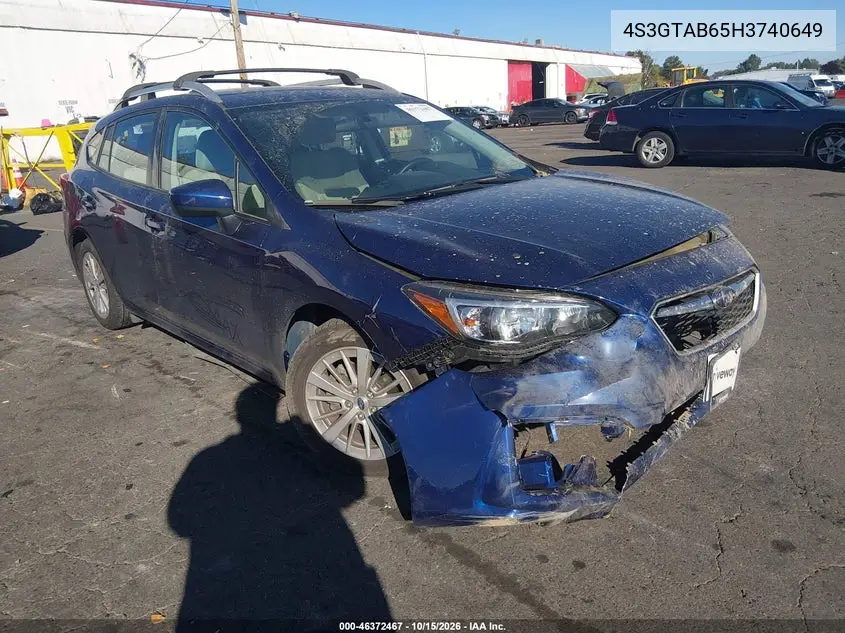 SUBARU IMPREZA 2017, VIN 4S3GTAB65H3740649