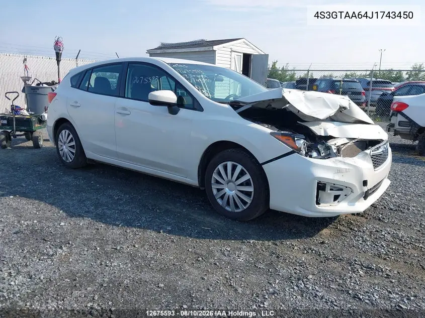 SUBARU IMPREZA 2018, VIN 4S3GTAA64J1743450