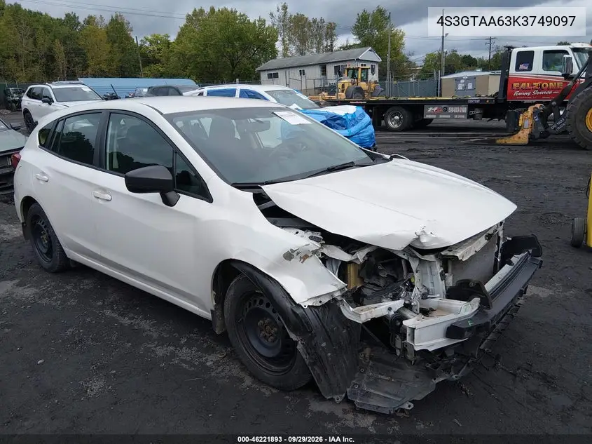 SUBARU IMPREZA 2019, VIN 4S3GTAA63K3749097