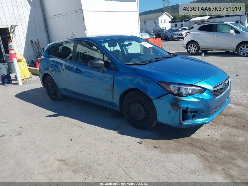 SUBARU IMPREZA 2019, VIN 4S3GTAA67K3751919