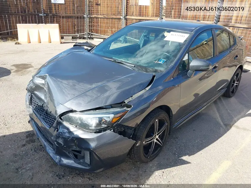 2019 SUBARU IMPREZA VIN 4S3GKAJ61K3602019 — фото 2