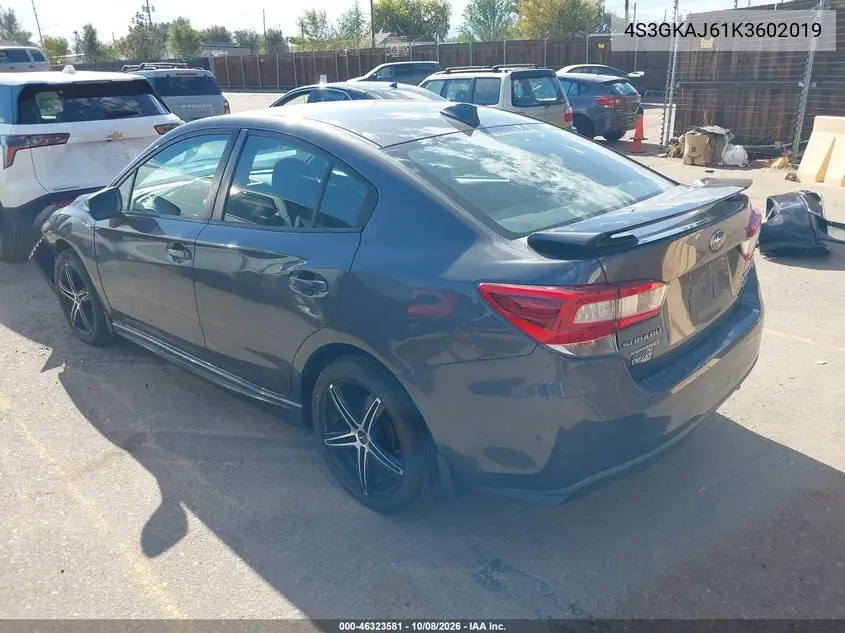 2019 SUBARU IMPREZA VIN 4S3GKAJ61K3602019 — фото 3