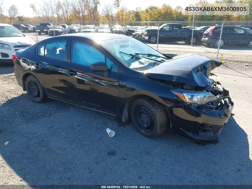 SUBARU IMPREZA 2021, VIN 4S3GKAB6XM3600805