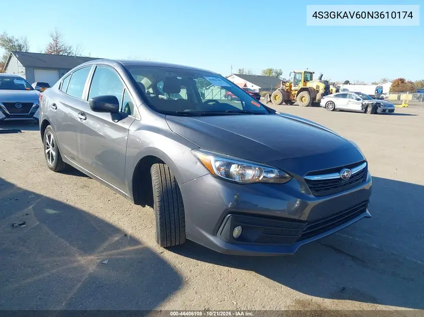 SUBARU IMPREZA 2022, VIN 4S3GKAV60N3610174