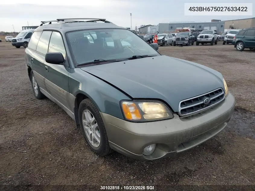 SUBARU LEGACY 2002, VIN 4S3BH675027633422