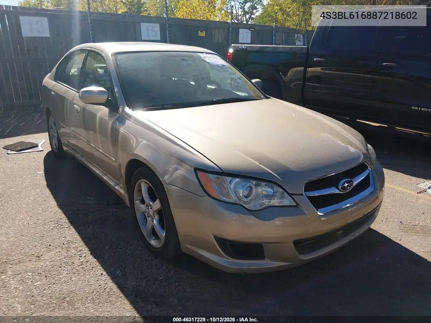 SUBARU LEGACY 2008, VIN 4S3BL616887218602