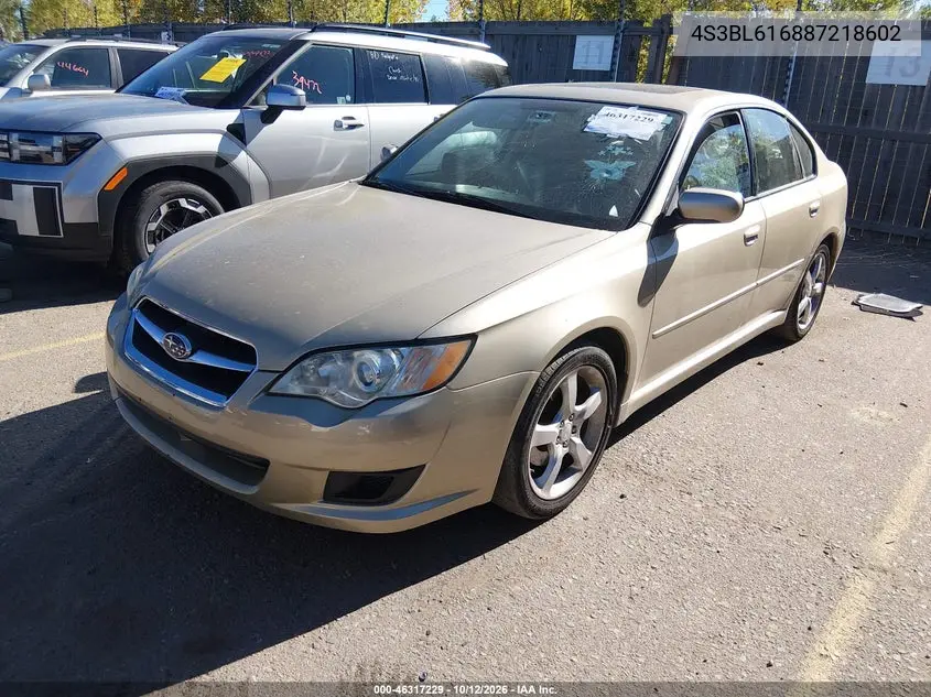 2008 SUBARU LEGACY VIN 4S3BL616887218602 — фото 2