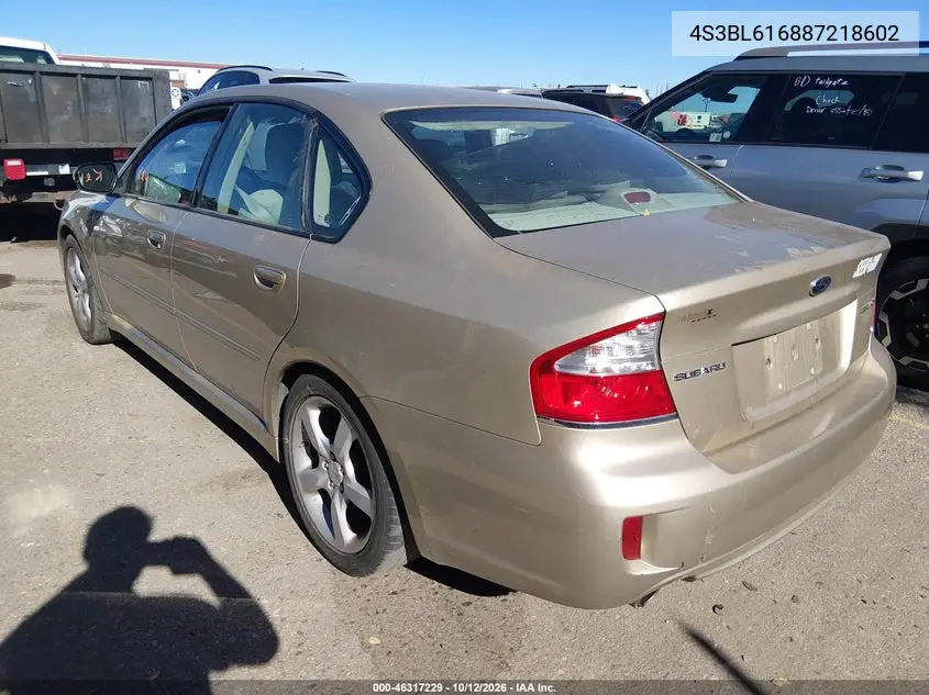 2008 SUBARU LEGACY VIN 4S3BL616887218602 — фото 3