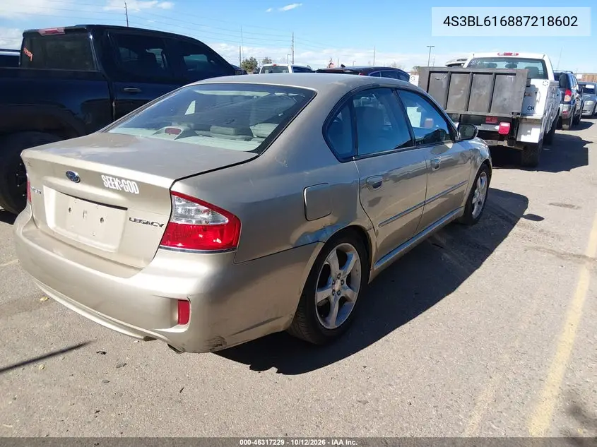 2008 SUBARU LEGACY VIN 4S3BL616887218602 — фото 4