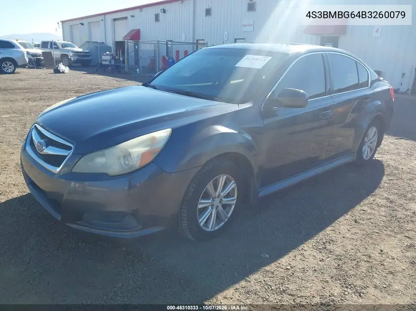 2011 SUBARU LEGACY VIN 4S3BMBG64B3260079 — фото 2