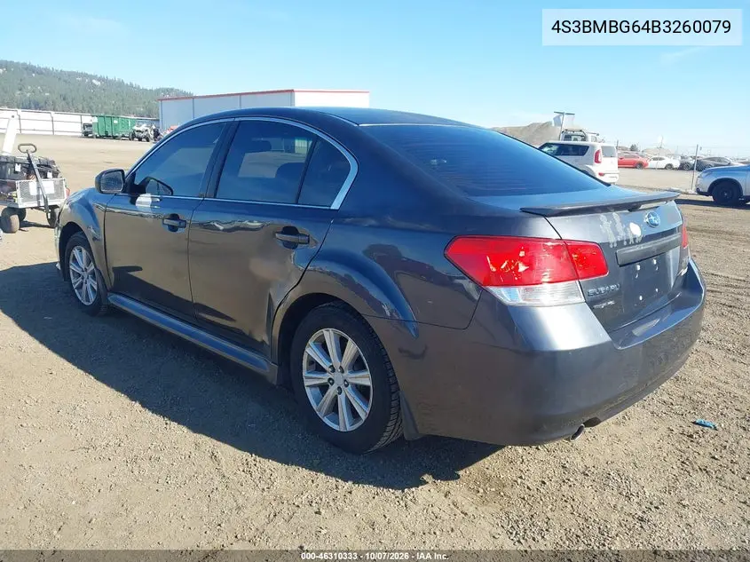 2011 SUBARU LEGACY VIN 4S3BMBG64B3260079 — фото 3