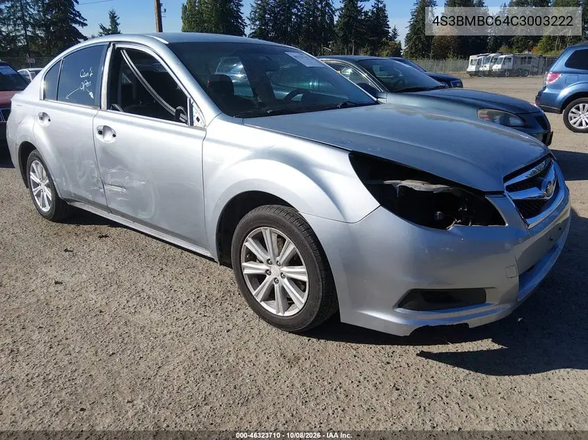 SUBARU LEGACY 2012, VIN 4S3BMBC64C3003222