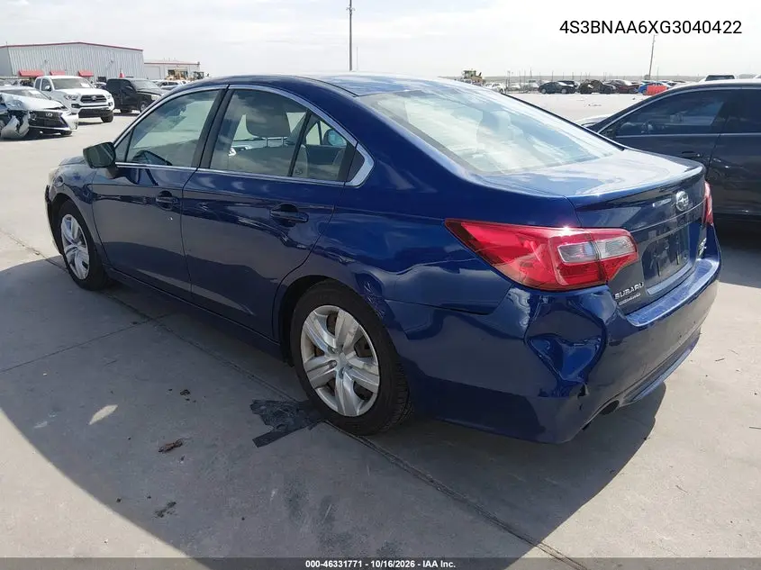 2016 SUBARU LEGACY VIN 4S3BNAA6XG3040422 — фото 3