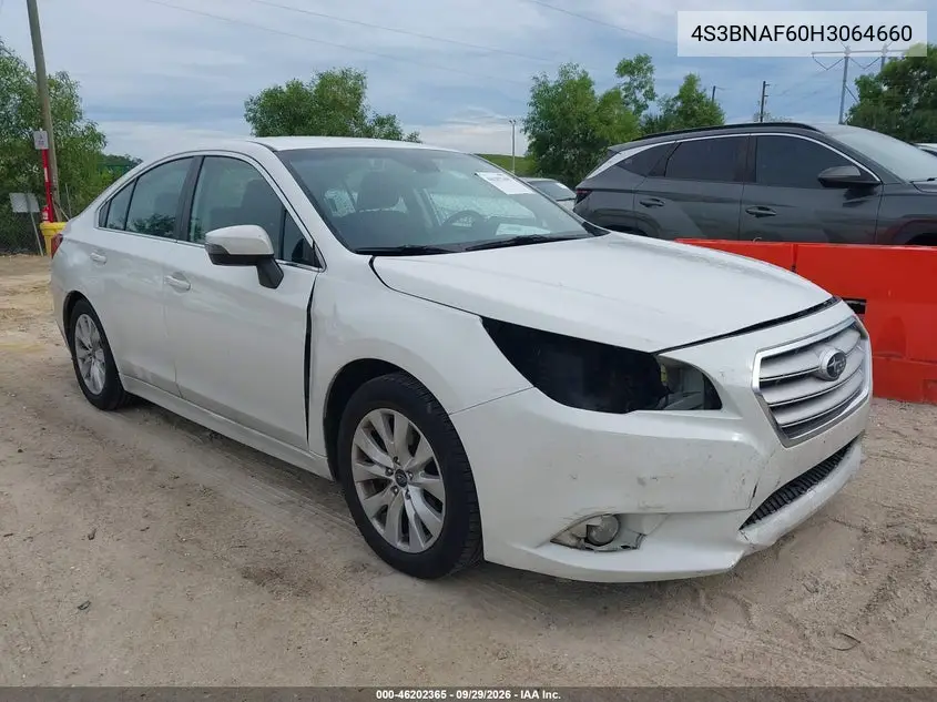 SUBARU LEGACY 2017, VIN 4S3BNAF60H3064660