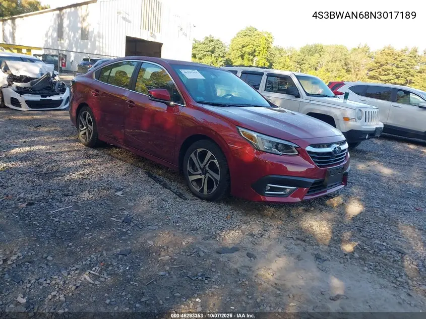 SUBARU LEGACY 2022, VIN 4S3BWAN68N3017189