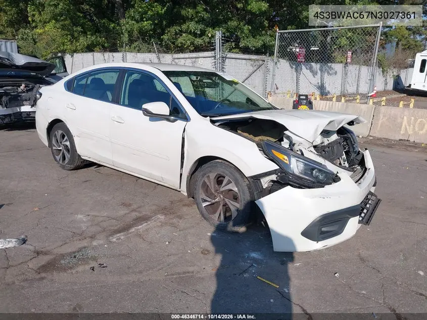 SUBARU LEGACY 2022, VIN 4S3BWAC67N3027361
