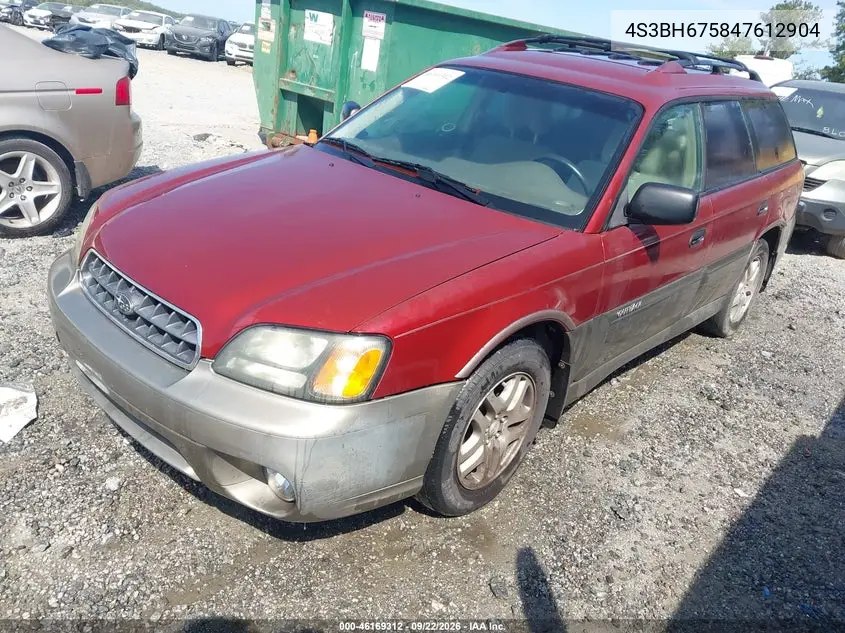 2004 SUBARU OUTBACK VIN 4S3BH675847612904 — фото 2