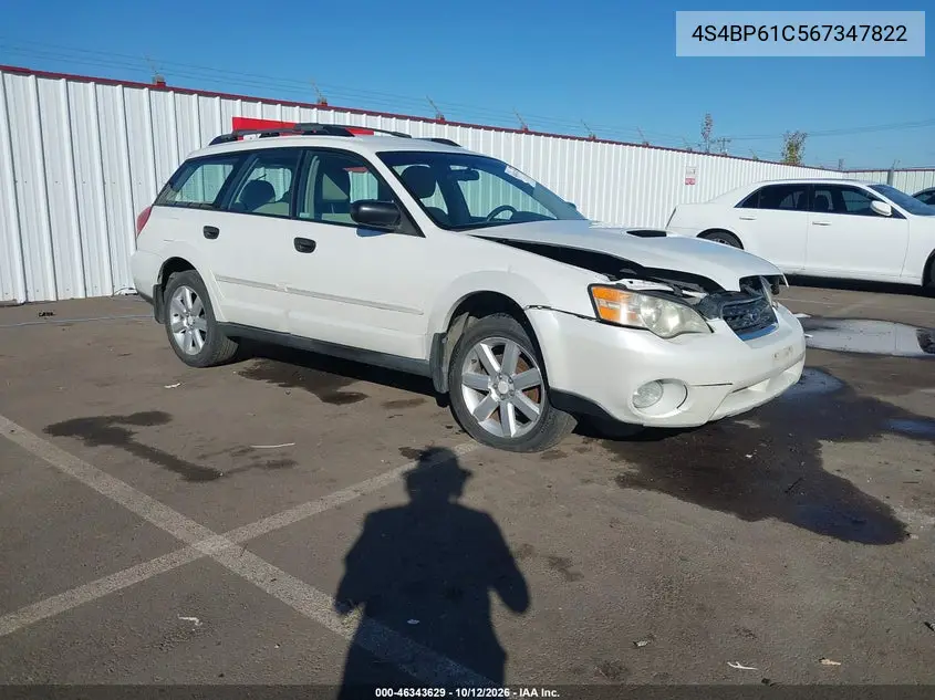 SUBARU OUTBACK 2006, VIN 4S4BP61C567347822
