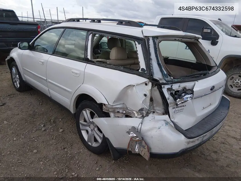 2007 SUBARU OUTBACK VIN 4S4BP63C674332598 — фото 3