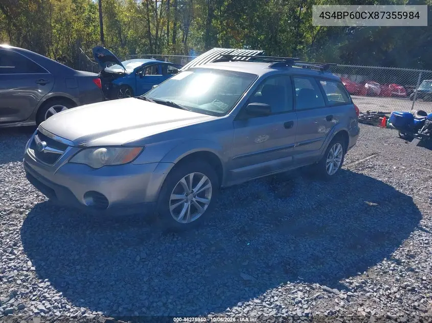 2008 SUBARU OUTBACK VIN 4S4BP60CX87355984 — фото 2
