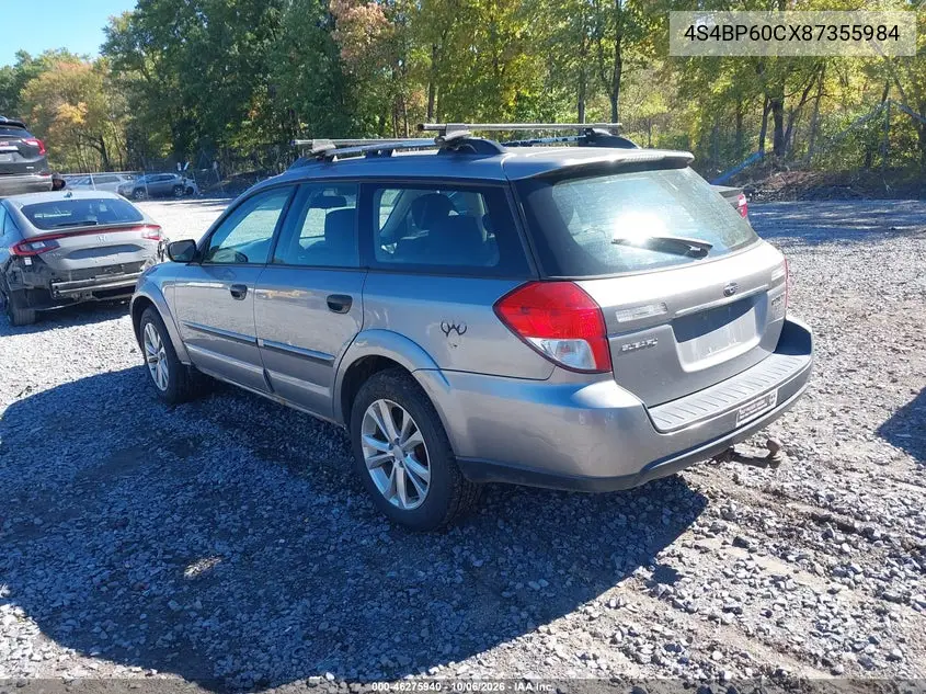 2008 SUBARU OUTBACK VIN 4S4BP60CX87355984 — фото 3