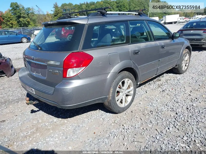 2008 SUBARU OUTBACK VIN 4S4BP60CX87355984 — фото 4