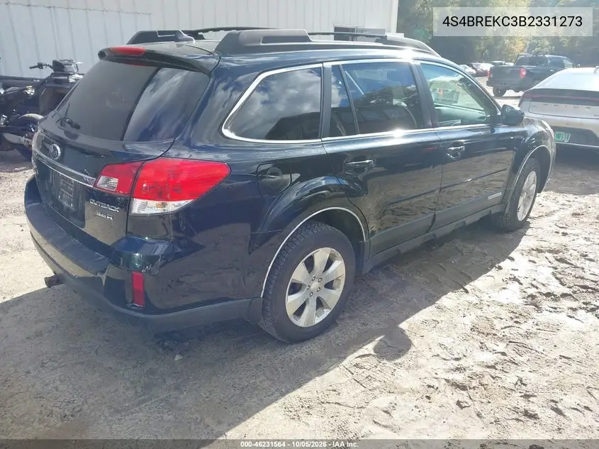 2011 SUBARU OUTBACK VIN 4S4BREKC3B2331273 — фото 4